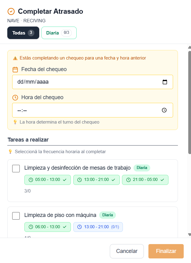 Carga de chequeo atrasado
