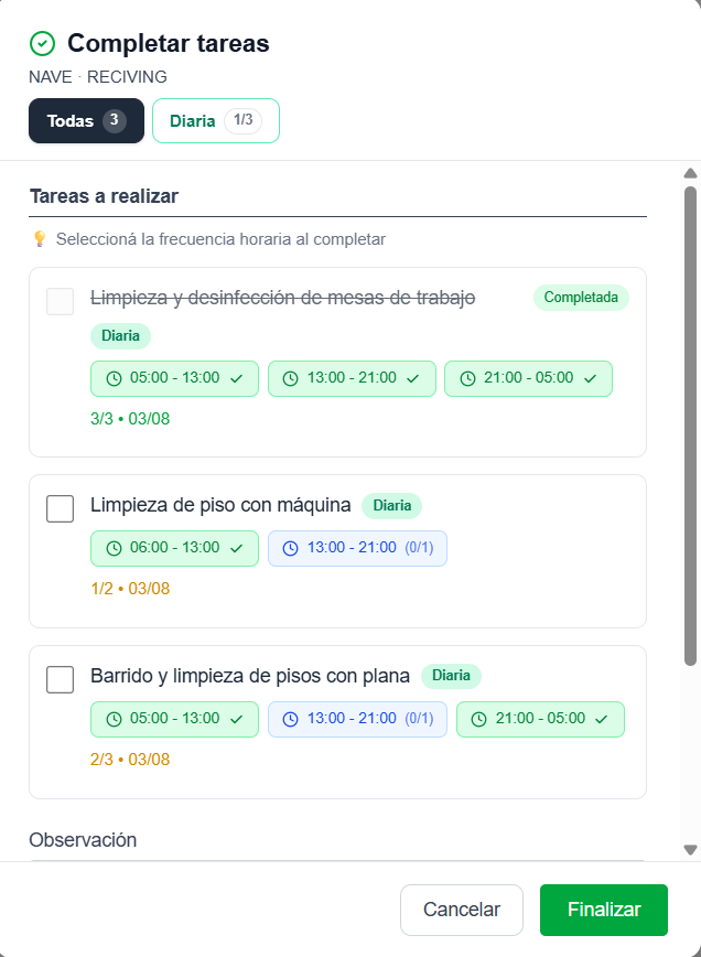 Carga de chequeo