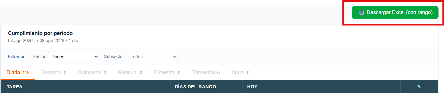 Descarga de registros en Excel