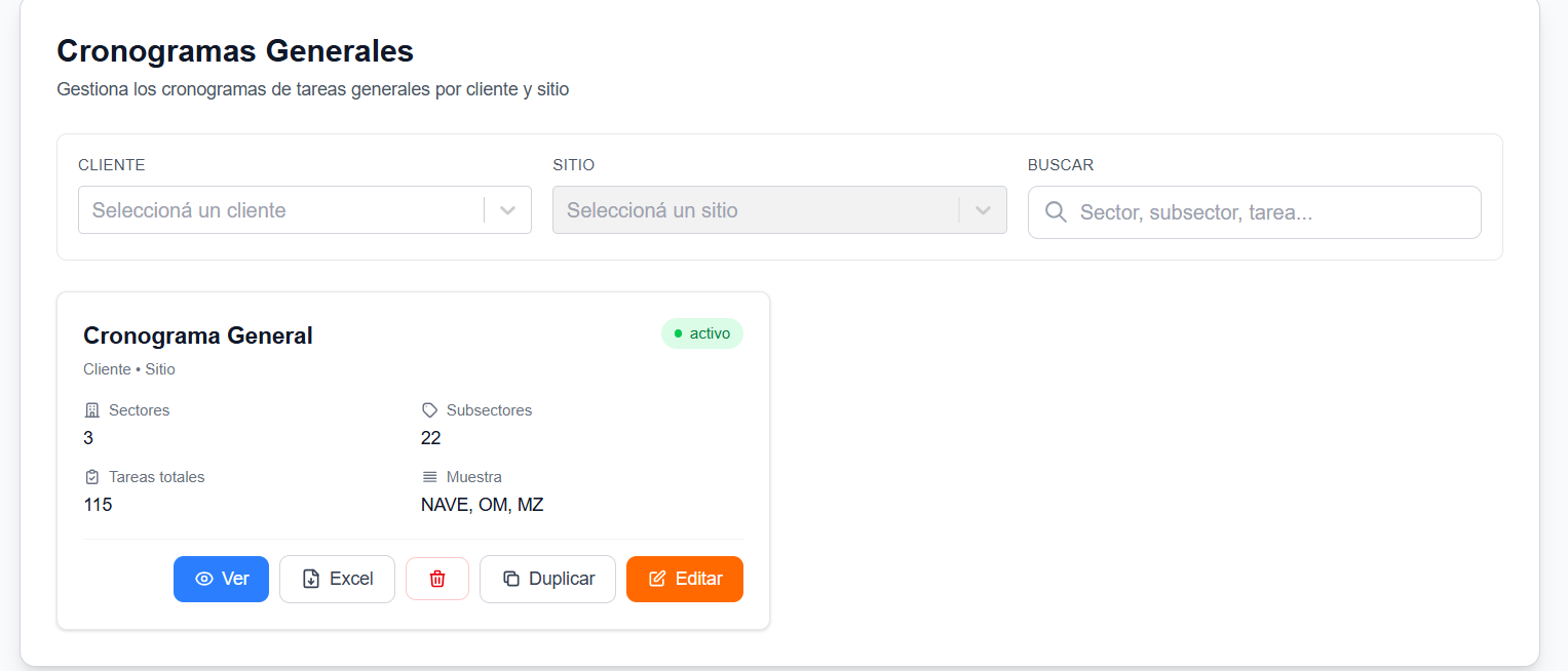 Lista de cronogramas